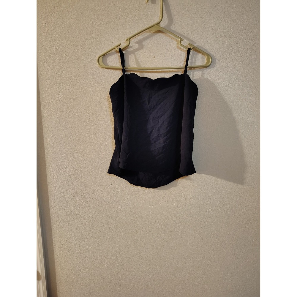 Iris Womens Navy Blue Scalloped Neck Camisole Top Adjustable Straps Size Small